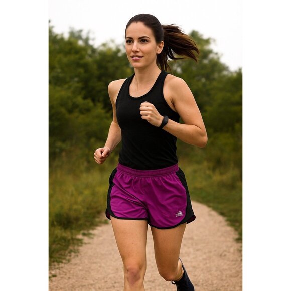 The North Face Magenta Black Trim Running Shorts Size Medium - Picture 1 of 9
